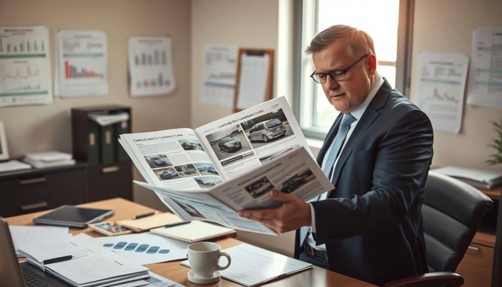 A professional setting depicting a claims expert in an office environment, examining documentation related to a traffic accident compensation claim. In the foreground, a middle-aged man in a business suit is intently studying a large folder filled with accident reports and images of damaged vehicles. The middle ground features a desk cluttered with paperwork, a laptop, and a coffee cup. The background shows a large window letting in soft, natural light that creates a warm atmosphere, highlighting charts and legal documents on the walls. The mood is serious yet focused, reflecting the importance of understanding one’s rights as a victim. The camera angle is slightly above eye-level, giving a comprehensive view of the expert's evaluation process without any distractions. A professional setting depicting a claims expert in an office environment, examining documentation related to a traffic accident compensation claim. In the foreground, a middle-aged man in a business suit is intently studying a large folder filled with accident reports and images of damaged vehicles. The middle ground features a desk cluttered with paperwork, a laptop, and a coffee cup. The background shows a large window letting in soft, natural light that creates a warm atmosphere, highlighting charts and legal documents on the walls. The mood is serious yet focused, reflecting the importance of understanding one’s rights as a victim. The camera angle is slightly above eye-level, giving a comprehensive view of the expert's evaluation process without any distractions.