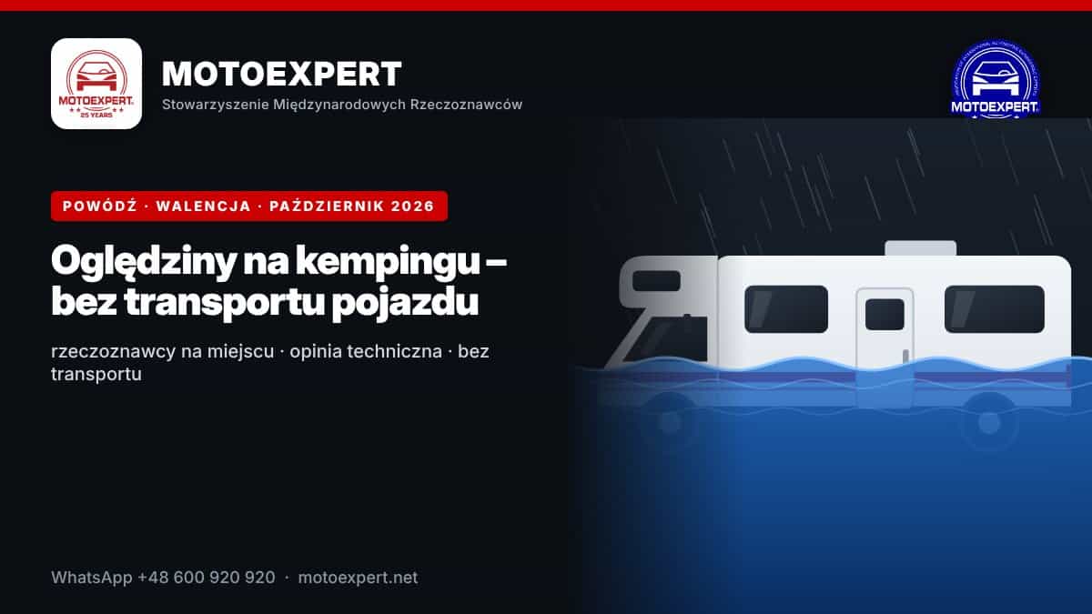 Oględziny na kempingu – bez transportu pojazdu. Rzeczoznawcy MOTOEXPERT w Oliva, Gandíi i Dénii.